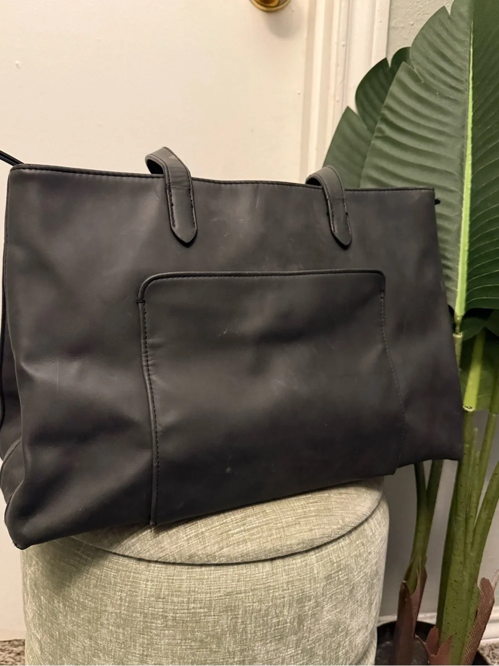 Universal Thread Black Faux Leather Laptop Work Tote Bag